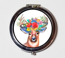 Floral Deer Flowers Stag Compact Mirror Make Up Pocket Mirror Cosmetics