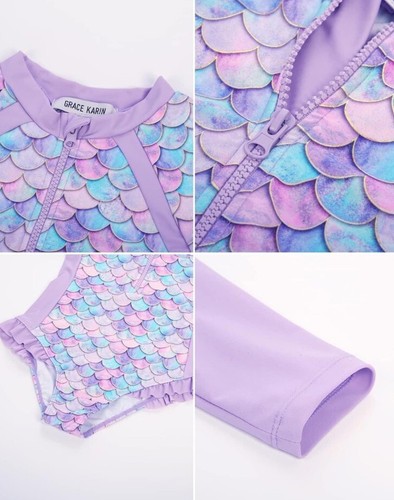 NEW W/TAGS GRACE KARIN GIRLS ONE PIECE MERMAID LONG SLEEVE BATHING SUIT SIZE 7 - Picture 2 of 5