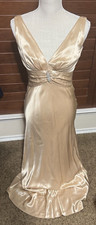 David's Bridal Bridesmaid Dress Size 4 Beige Satin Charmeuse sleeveless prom