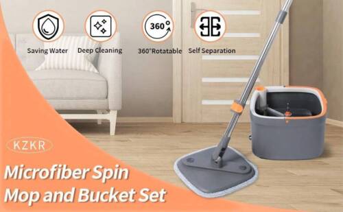 KZKR Spin Mop And Bucket With Wringer Set,Square Spin Mop, 6 Microfiber Mop Pads - Picture 10 of 13