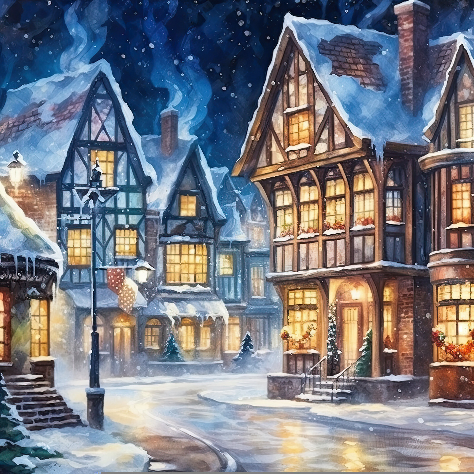 Wandbild Stadt Winterdorf Deko Bild Weihnachten Wanddeko Wandfliese Geschenkidee