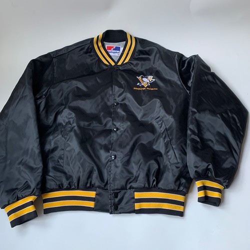 Vintage Pittsburgh Penguins Jacket Swingster Bomber Satin Size L Made In USA