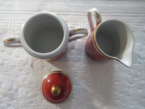 VINTAGE 1976 FITZ & FLOYD MEDAILLON d’Or TERRA COTTA ORANGE TEAPOT SUGAR CREAMER - Picture 11 of 14