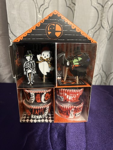 Meri Meri Halloween Party 24 Cupcake Cases & 24 Assorted Toppers Witch Skeleton - Picture 2 of 10