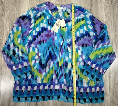 NWT Laura Ashley 2X Modern Art Multicolored Lightweight Fine Silk Jacket Funky - Picture 3 of 7