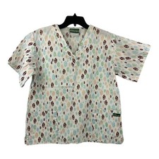 UA Scrubs Scrub Top Womans Medium White With Leaf Print Has Pockets Ladies