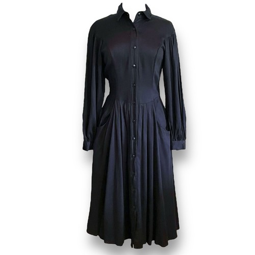 Vintage 90s Milanzo Womens Dress Sz Medium Black Midi Minimalist Southwestern - Picture 2 of 13