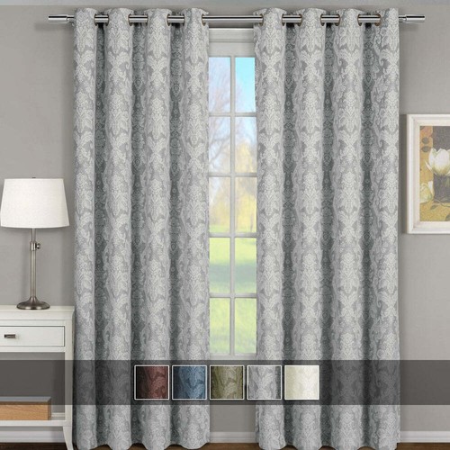 GoLinens Blair Floral Curtains Jacquard Drapes Grommet Top Panels (Set of 2) - Picture 1 of 10