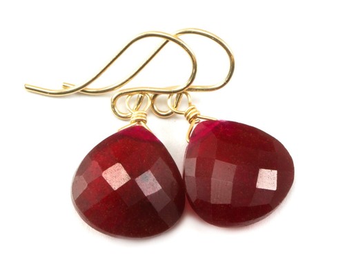 Ruby Earrings Rich Red Corundum Facet Heart Simple Drops 14k Solid Gold Sterling - Picture 9 of 12