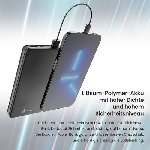 Powerbank 10000mAh Wejście USB-C Wyjście Slim Mała zewnętrzna bateria telefonu komórkowego Czarny - Zdjęcie 6 z 7