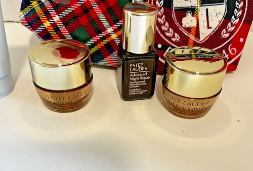 Estee Lauder Tartan Plaid Cosmetic Toiletry Makeup Bag & 4 Travel Size EL Items - Bild 2 von 9