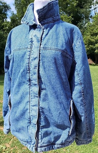 Woolrich Blue Denim, Plaid Sherpa Lined Barn Chore Coat Jacket Womens Large Worn - Picture 16 of 24