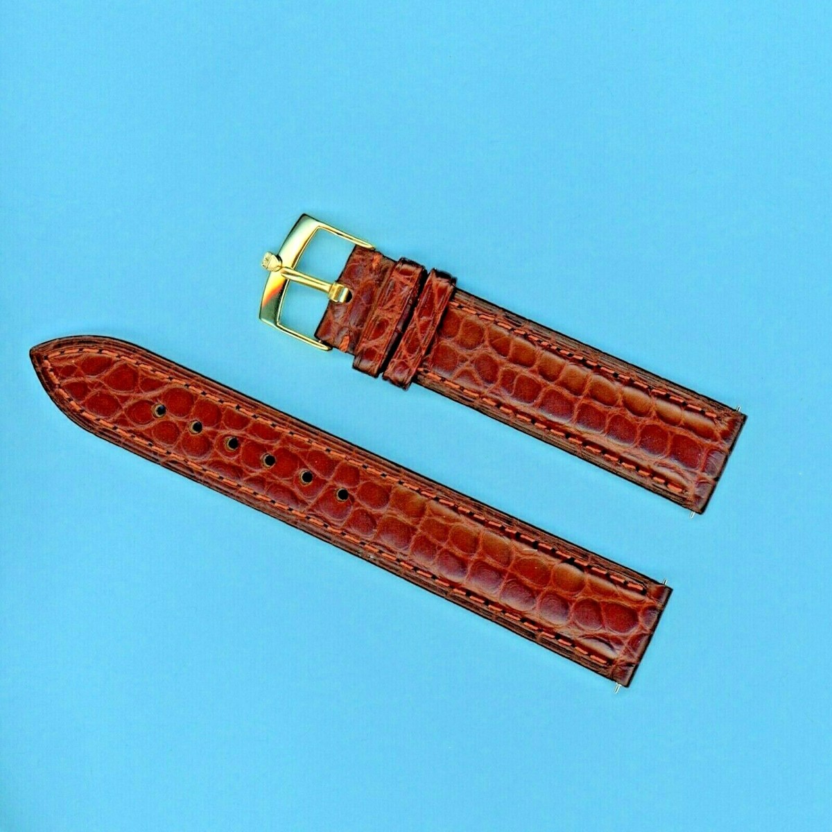 GENUINE ALLIGATOR STRAP BAND BROWN LEATHER 18mm & GENUINE