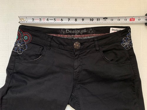 DESIGUAL Womens Joggers Casual Pants 30x32 Black Floral Embroidery The Fun BS64 - Picture 6 of 11