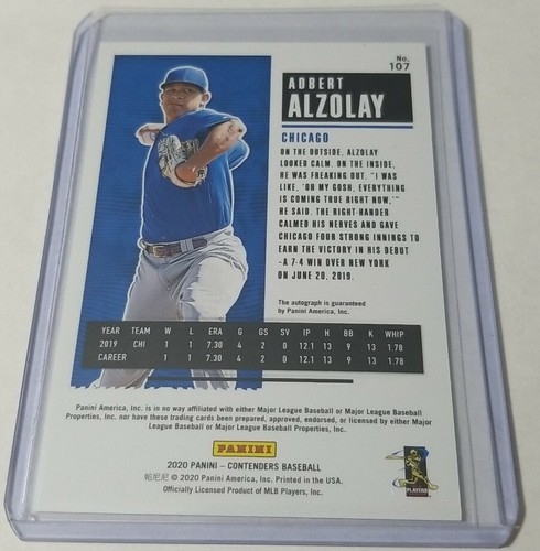 2020 Panini Contenders ADBERT ALZOLAY On-Card Auto Rookie Ticket RC Chicago Cubs - Picture 4 of 4