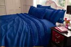 Stylish 3 PC Satin Aus. Queen Navy Blue Ruffle Patti Duvet Cover Set Home Decor