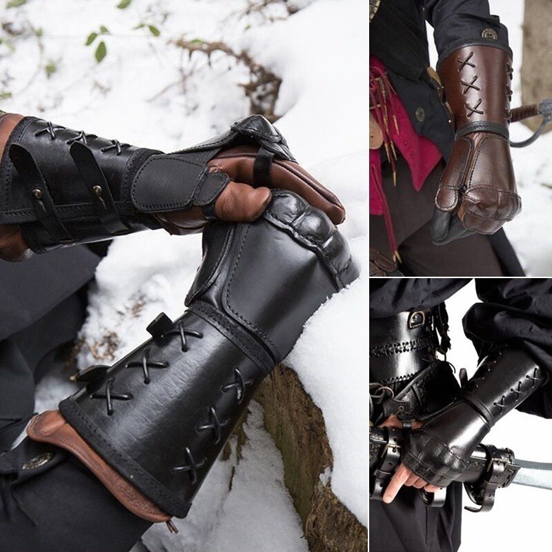 Faux Leather Armor Medieval Gauntlets Wristband Viking Arm Guards Larp  Accessories Wide Bracer Arm Armor Cuff For Men Women