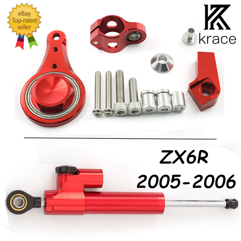 For Ninja ZX636 ZX6R 2005 2006 Red CNC Steering Damper Bracket Kit