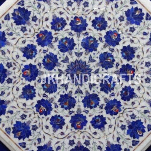 Elegant 18" Coffee Table Marble Table Lapis Lazuli Inlay Work Home Decor Gift - Picture 2 of 7