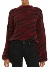 Bardot REVOLVE BURGUNDY Zebra Knit Pullover Fuzzy Soft Sweater Womens XS