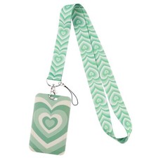 Cute Green Lanyard for ID Badges Preppy Keychain with Love Heart Pattern Girl...
