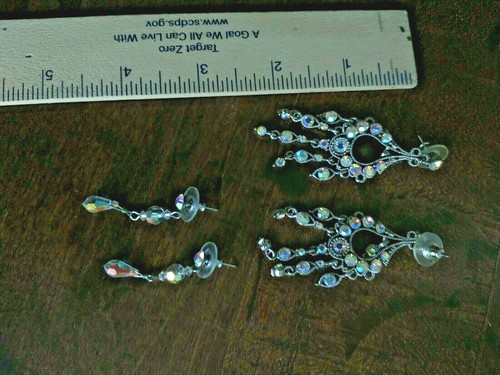 2 Paar Kostüm Diamant Ohrhänger, Träne mit Hängen PIERCED G15 - Bild 5 von 11