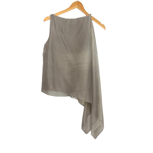 Halston Heritage Womens Asymmetrical Printed Sleeveless Top Sz Small Taupe Gray - Picture 2 of 10