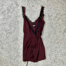 Reformation Womens Mini Wrap Dress Size 10 UK M Burgundy Lace Trim Party