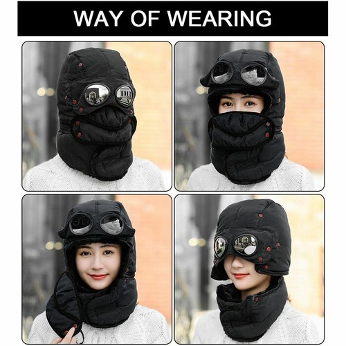 Thermal Winter Trapper Hat With Glasses Warm Full Neck Face Mask Cycling Ski Cap - Picture 8 of 9