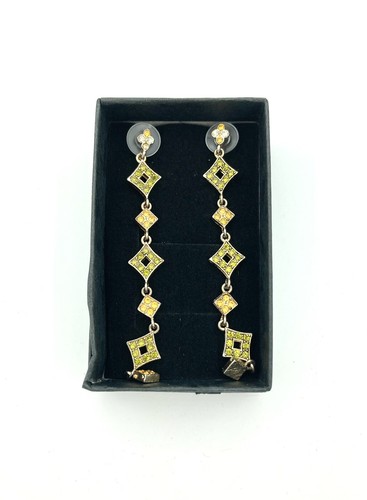 Hermosos pendientes largos colgantes vintage en forma de diamante - verde amarillo - Imagen 5 de 6