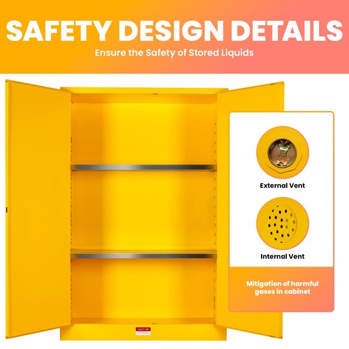 16/20/30/45 Gallon Safety Storage Ventilated Cabinet Yellow Flammable Fireproof - Picture 34 of 44
