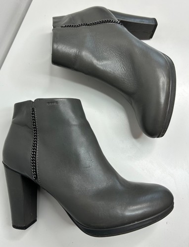 Geox Damenstiefel grau Leder Damen Absatz Knöchel Reißverschluss UK Größe 6 TOP - Bild 5 von 10