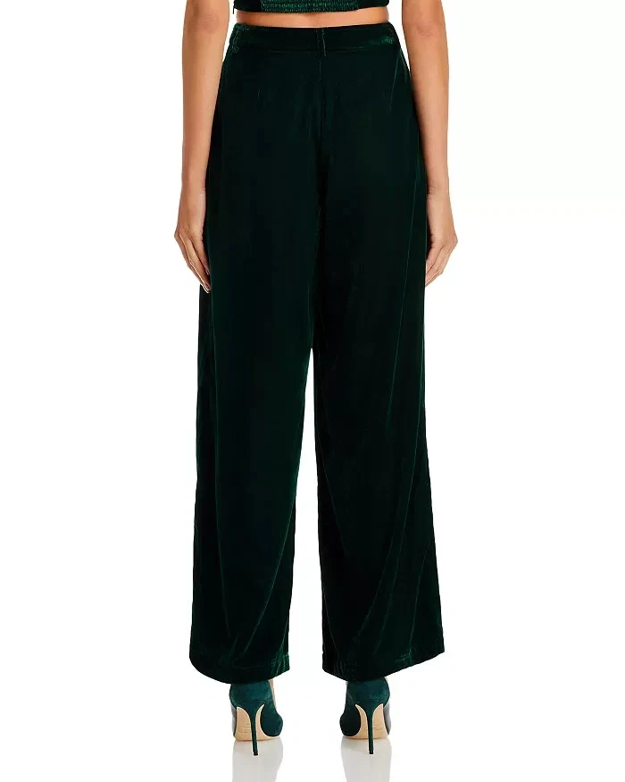 Calça Aqua L15613 Feminina Veludo Verde Escuro Perna Larga Tamanho M - Imagem 3 de 4