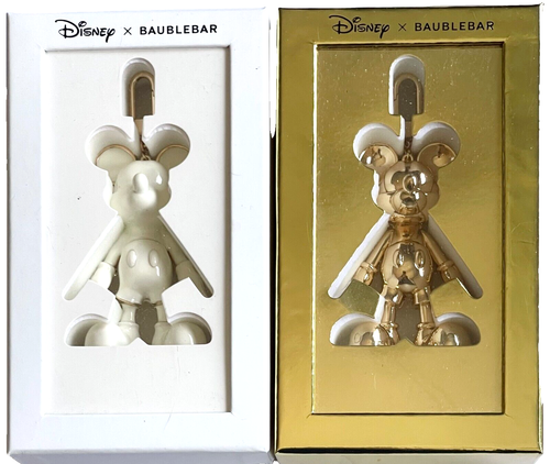 2 DISNEY x BAUBLEBAR MICKEY MOUSE GOLD & WHITE BAG CHARMS KEY CHAINS NEW IN BOX - Picture 5 of 5