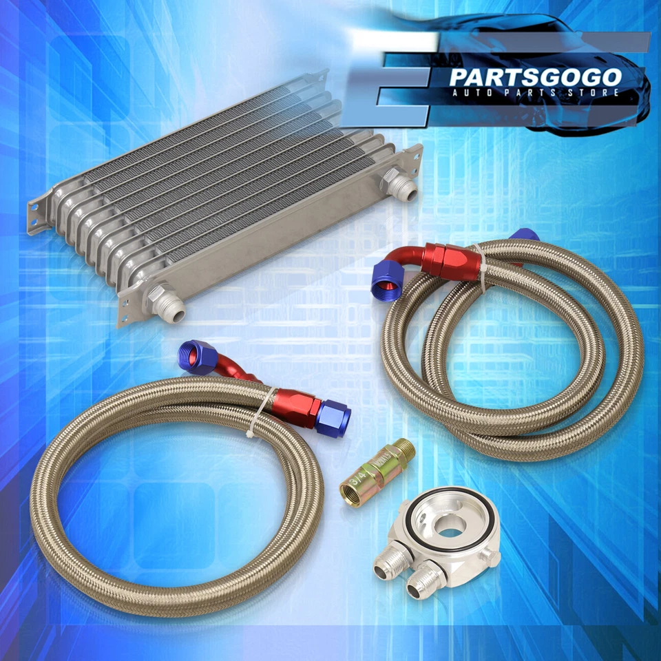 Aluminum 9 Row 10AN Engine Transmission Oil Cooler Filter Sandwich Plate Adapter Foto 4 de 4