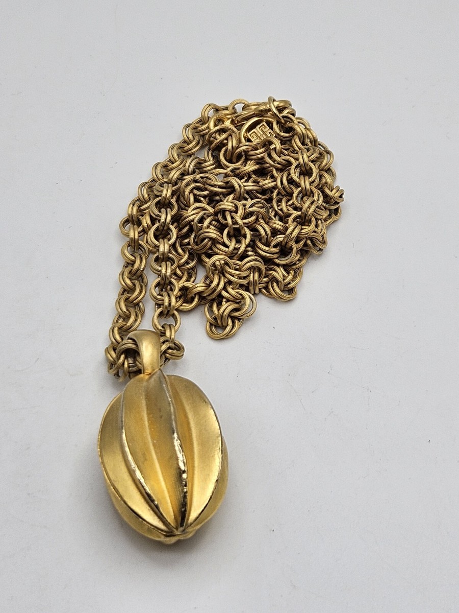 Vintage Givenchy Long Gold Tone Chain Link Necklace Pendant