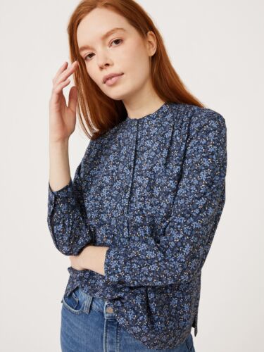 Kostenlose Montage gekräuseltes Popover-Top für Damen mit langen Ärmeln, Multi, X-Large