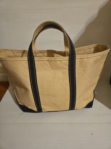 Vintage LL Bean Boat & Tote XL Canvas Bag Crinkle Tag, Blue Trim - Picture 2 of 9