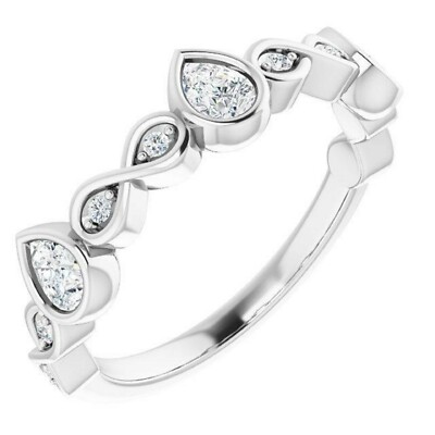 0,70 ct. Zargenfassung Birne & Rundschliff Diamant Ehering 14K Weißgold