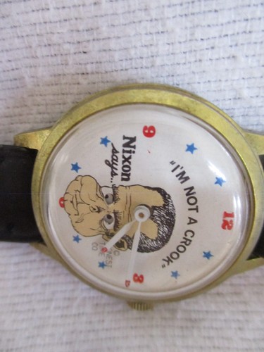 Richard Nixon Watch Nixon Says I Am Not A Crook Novelty Rare Untested Band Worn - Picture 5 of 11