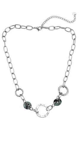 Damen Edelstahl Kette Naturstein Grün Halskette Ankerkette Silber Neu - Bild 1 von 3