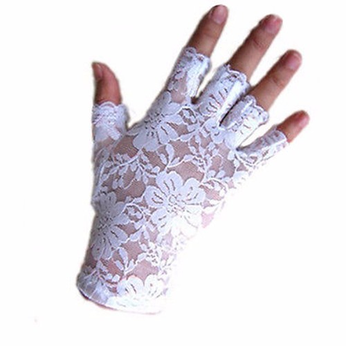 Women Gorgeous Wrist Length Lace Half Finger Gloves Bridal Wedding - Picture 4 of 14