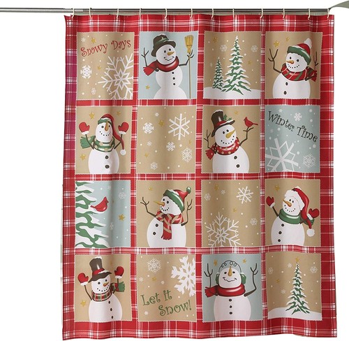 Cortina de ducha a cuadros Snowman Snow Time Country, nueva - Imagen 2 de 3