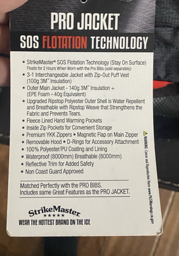 Mens Ice Fishing StrikeMaster PRO Jacket Black Ice XXL SOS Flotation Tech NEW - Picture 20 of 21
