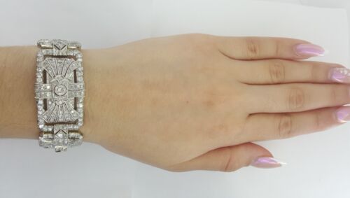Antique Art Deco Old European Diamond Bracelet 12 ct 14K W Gold Platinum - 第 2/7 張圖片