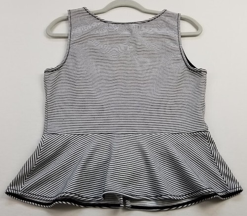 Chelsea & Violet Peplum Tank Top Womens Large Black White Yellow Striped Stretch - Picture 3 of 10