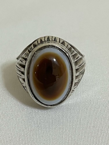 Men 925 Silver Ring Authentic Yemen Aqeeq Agate Handmade عقيق جزع بقري نوادر - Picture 10 of 14