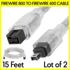 2 Pack 15FT FireWire 800 to 400 Cable 9-Pin to 4-Pin IEEE1394b/1394a Data Cord