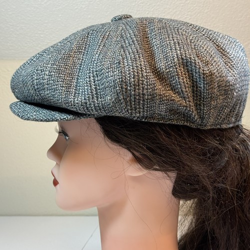 Gorra plana resistente a la intemperie Newsboy Cabbie negra/gris/azul a cuadros talla L 8 panel - Imagen 2 de 7