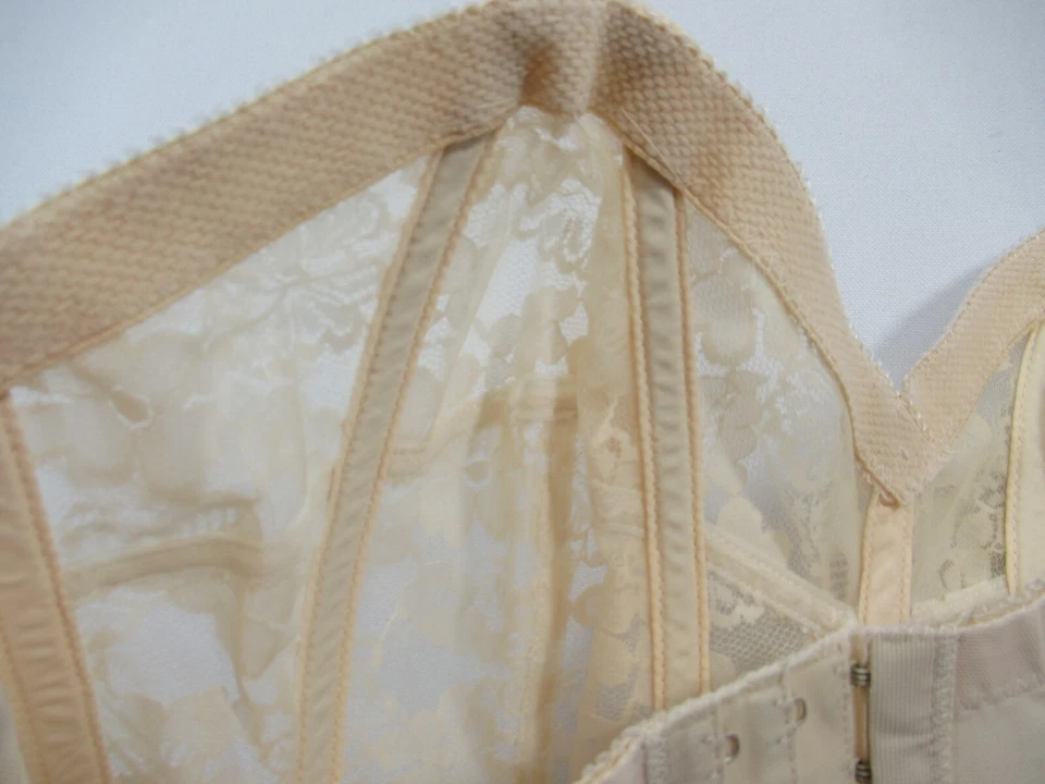 Vintage 90s Woman Within Longline Strapless Bra 42B Beige Unlined Lace USA Union - Image 3 of 4
